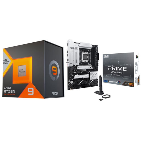 Processeur 16 coeurs AM5 Ryzen 9 7950X3D de 4,2 GHz d'AMD et carte mère PRIME X870-P Wi-Fi 7 AM5 DDR5 d'ASUS