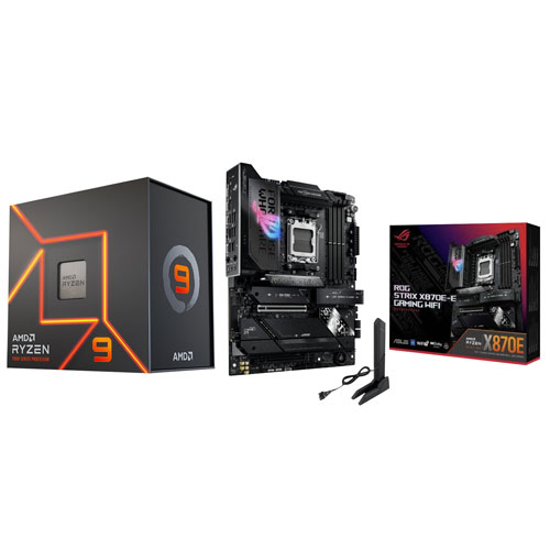 Processeur 16 coeurs Ryzen 9 7950X 4,5GHz d'AMD et carte mère de jeu ROG Strix X870E-E Wi-Fi 7 AM5 DDR5 d'ASUS