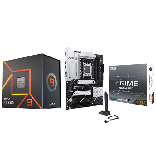 Processeur 16 coeurs Ryzen 9 7950X de 4,5 GHz d'AMD et carte mère PRIME X870-P Wi-Fi 7 AM5 DDR5 d'ASUS