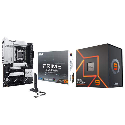 Processeur 12 coeurs AM5 Ryzen 9 7900X de 4,7GHz d'AMD et carte mère PRIME X870-P Wi-Fi 7 AM5 DDR5 d'ASUS