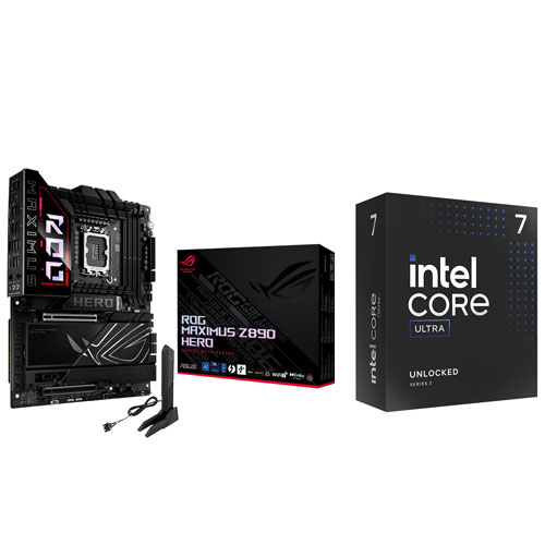 Carte mère ROG HERO Wi-Fi LGA1851 ATX DDR5 d'ASUS avec processeur 20 coeurs de 4,6 GHz Core Ultra 7-265K d'Intel