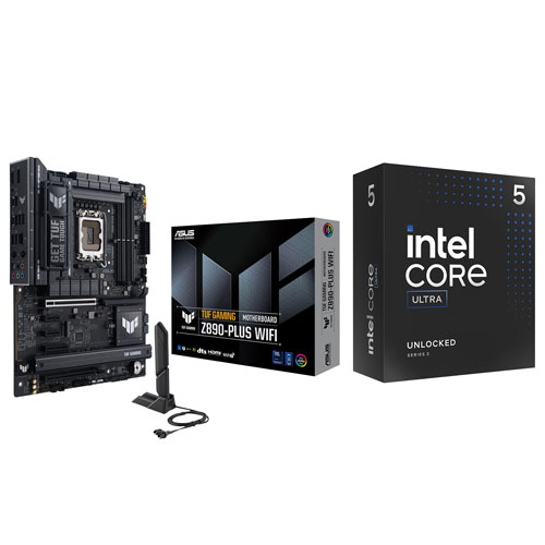 Carte mère TUF GAMING Wi-Fi LGA1851 ATX DDR5 d'Asus avec processeur 14 coeurs de 4,6 GHz Core Ultra 5-245K d'Intel