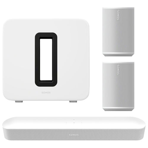 Sonos Beam Sound Bar with Sub 4 Wireless Subwoofer & Era 100 Multi-Room Speakers - Pair - White