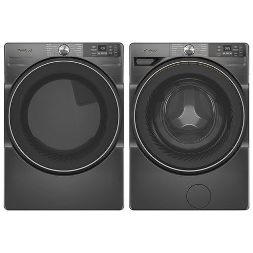 Image 1 de 1.. Sécheuse à vapeur au gaz de 7,4 pi³ et laveuse à vapeur à chargement frontal de 4,5 pi³ de Whirlpool - Noir volcan