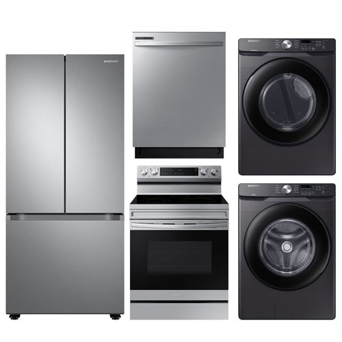 Samsung 30" 22.1 Cu. Ft. French Door Refrigerator; Range; Washer; Dryer; Dishwasher - SS