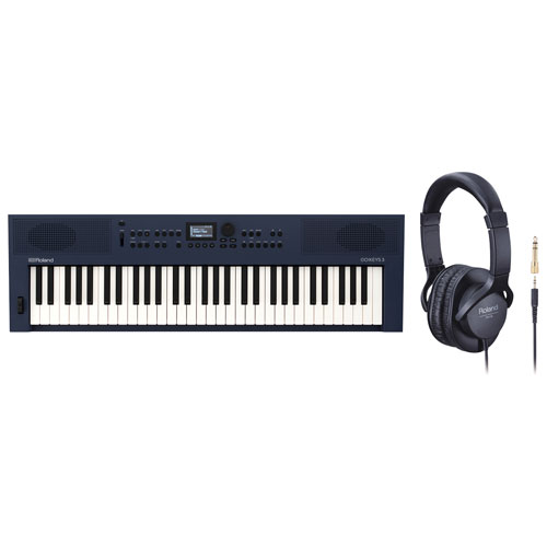 Roland GO:KEYS 3 61-Key Music Creation Keyboard & RH-5 On-Ear Monitor Headphones - Midnight Blue
