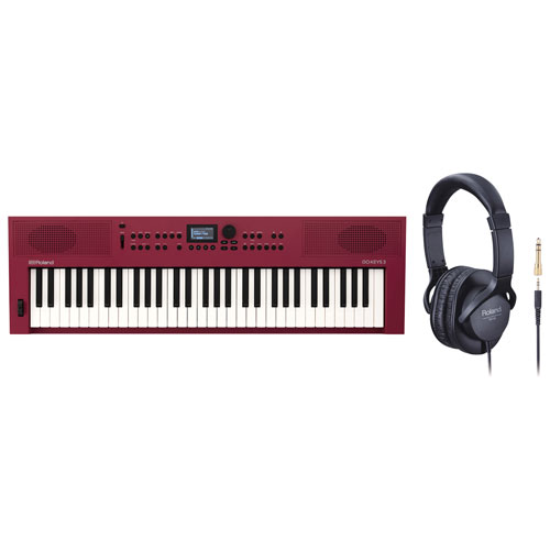 Roland GO:KEYS 3 61-Key Music Creation Keyboard & RH-5 On-Ear Monitor Headphones - Dark Red