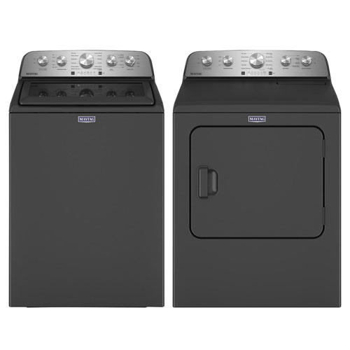 Maytag 5.5 Cu. Ft. High Efficiency Top Load Washer & 7.0 Cu. Ft. Electric Steam Dryer - Volcano Black