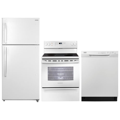 Insignia 30" Top Freezer Refrigerator; Electric Range; Dishwasher - White