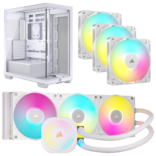 Système de refroidissement liquide pour processeur iCUE LINK Titan RX RVB 360 mm de Corsair avec tour ATX et trois ventilateurs pour tour
