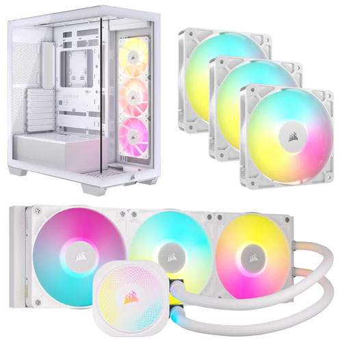 Corsair iCUE LINK Titan RX RGB 360mm Liquid CPU Cooling System w/ ATX Computer Case & Triple Case Fan Kit - White