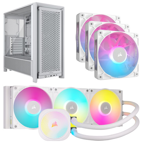 Système de refroidissement liquide pour processeur iCUE LINK Titan RX RVB 360 mm de Corsair avec 3 ventilateurs PWM et tour d'ordinateur ATX - Blanc
