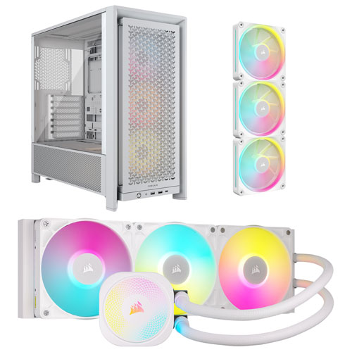 Corsair iCUE LINK Titan RX RGB 360mm Liquid CPU Cooling System w/ Triple Fans Starter Kit & ATX Computer Case - White