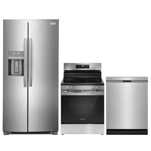 Frigidaire Gallery 33" 22.2 Cu. Ft. Side-By-Side Refrigerator; Electric Range; Dishwasher - Stainless