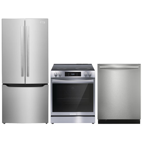Frigidaire Gallery 30" 20 Cu. Ft. French Door Refrigerator; Electric Air Fry Range; Dishwasher - Stainless