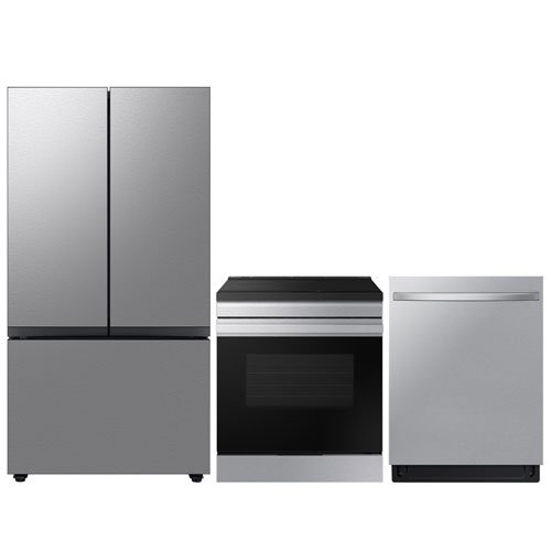 Samsung BESPOKE 36" 3-Door French Door Refrigerator; Induction Range; Dishwasher - Stainless Steel