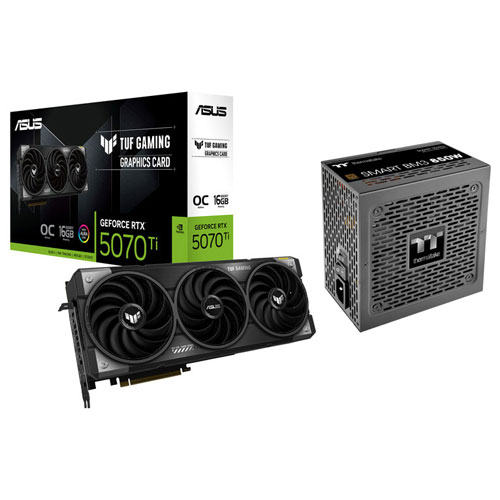 ASUS TUF GeForce RTX 5070 Ti OC 16GB GDDR7 Video Card with 850-Watt ATX3.1 Semi-Modular Power Supply
