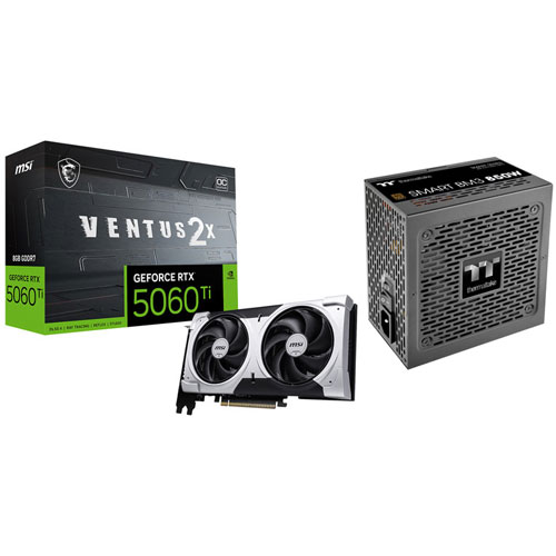 MSI GeForce RTX 5060 Ti Ventus 2X OC+ 8GB GDDR7 Video Card with 850-Watt ATX3.1 Semi-Modular Power Supply
