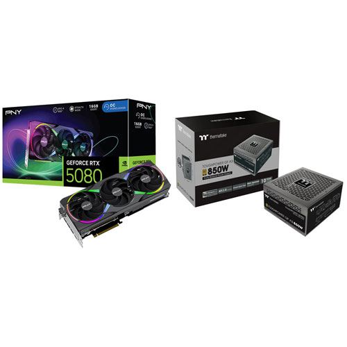 PNY NVIDIA GeForce RTX 5080 16GB GDDR7 Video Card with 850-Watt ATX Modular Power Supply