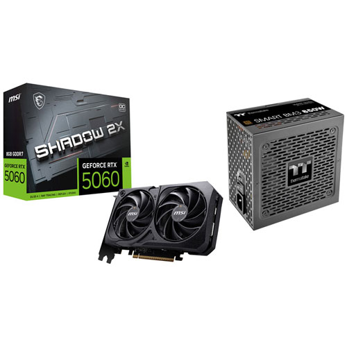 MSI GeForce RTX 5060 Shadow 2X OC 8GB GDDR7 Video Card with 850-Watt ATX3.1 Semi-Modular Power Supply
