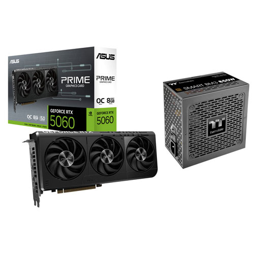 ASUS Prime GeForce RTX 5060 OC 8GB GDDR7 Video Card with 850-Watt ATX3.1 Semi-Modular Power Supply