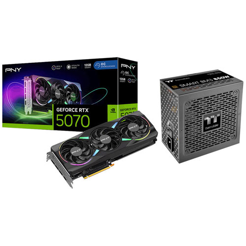 PNY GeForce RTX 5070 ARGB OC 12GB GDDR7 Video Card with 850-Watt ATX3.1 Semi-Modular Power Supply