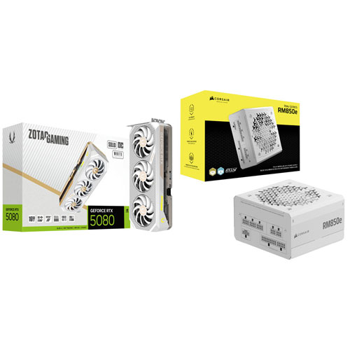 ZOTAC Gaming GeForce RTX 5080 Solid Core OC White Edition 16GB GDDR7 Video Card & 850-Watt Power Supply