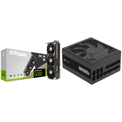 ZOTAC Gaming GeForce RTX 5080 Solid Core OC 16GB GDDR7 Video Card & Corsair 1000-Watt ATX Power Supply