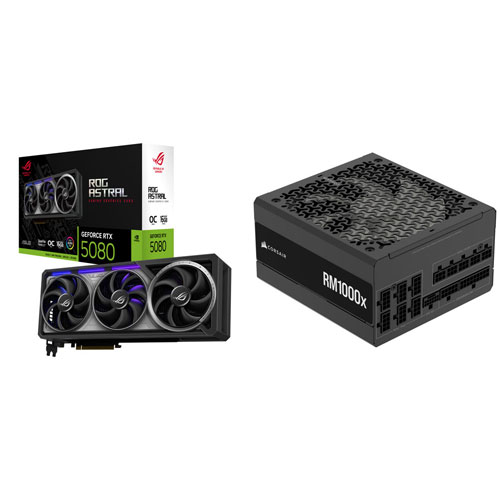 ASUS ROG Astral GeForce RTX 5080 16GB Video Card & Corsair RMx 1000-Watt ATX Fully Modular Power Supply