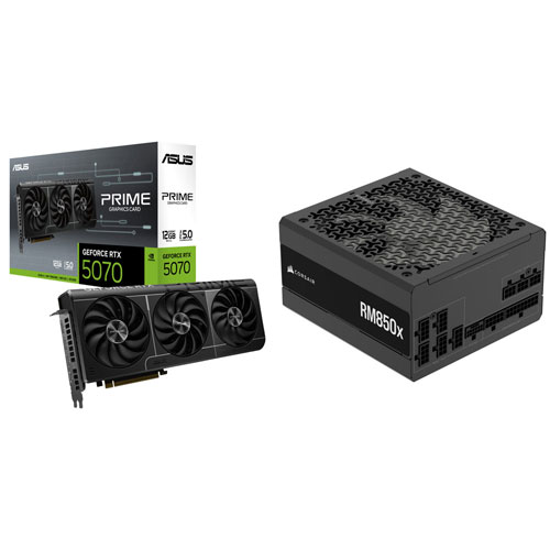 ASUS Prime GeForce RTX 5070 12GB GDDR7 Video Card & Corsair RMx 850-Watt ATX Fully Modular Power Supply