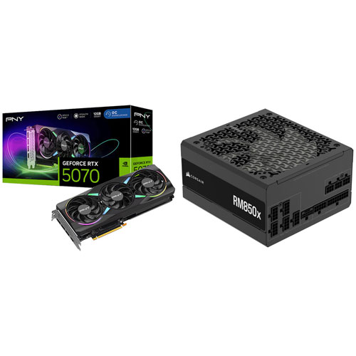 PNY GeForce RTX 5070 ARGB OC 12GB GDDR7 Video Card & Corsair RMx 850-Watt ATX Power Supply