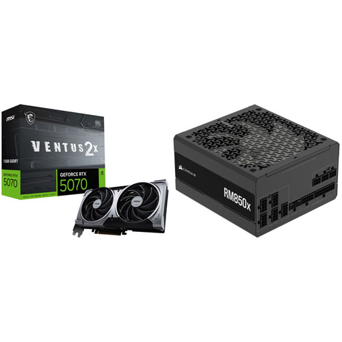 MSI GeForce RTX 5070 Ventus 2X OC 12GB GDDR7 Video Card & Corsair RMx 850-Watt ATX Power Supply