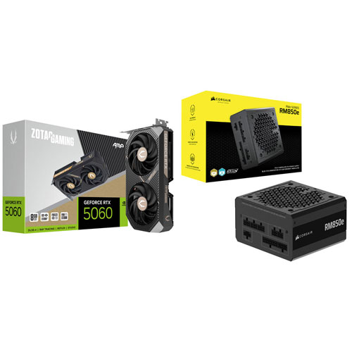 ZOTAC Gaming GeForce RTX 5060 AMP 8GB GDDR7 Video Card & Corsair 850-Watt ATX Modular Power Supply
