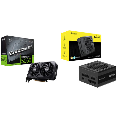 MSI GeForce RTX 5060 Shadow 2X OC 8GB GDDR7 Video Card & Corsair 850-Watt ATX Modular Power Supply
