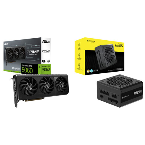 ASUS Prime GeForce RTX 5060 OC 8GB GDDR7 Video Card & Corsair 850-Watt ATX Modular Power Supply