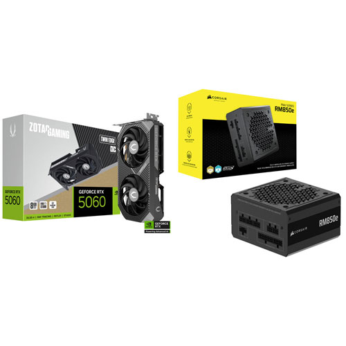 ZOTAC Gaming GeForce RTX 5060 Twin Edge OC 8GB GDDR7 Video Card & Corsair 850-Watt ATX Power Supply