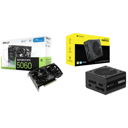 PNY GeForce RTX 5060 OC 8GB GDDR7 Video Card & Corsair RMe Series 850-Watt ATX Modular Power Supply