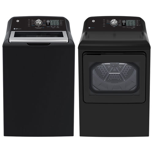GE 5.3 Cu. Ft. Top Load Washer & 7.4 Cu. Ft. Electric Dryer - Diamond Grey