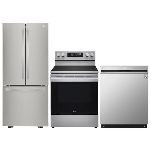 LG 30" 21.8 Cu. Ft. French Door Refrigerator; Electric Range; Dishwasher - Stainless Steel