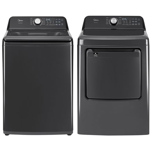 Midea 5.2 Cu. Ft. Top Load Agitator Washer & 7.0 Cu. Ft. Electric Dryer - Matte Black Stainless Steel/Metallic Grey