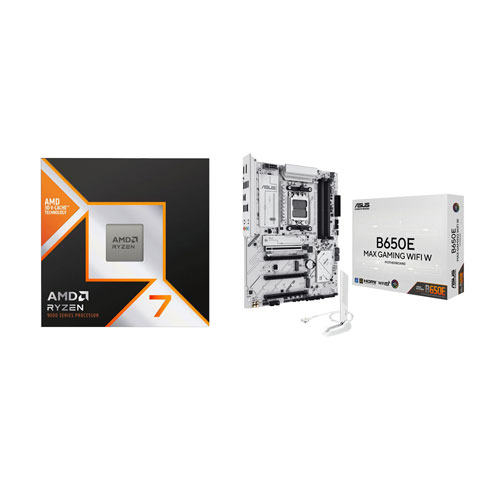 Processeur octocoeur Ryzen 7 9800X3D 5,2 GHz AM5 d'AMD et carte mère DDR5 B650E MAX Gaming Wi-Fi AMD AM5 d'ASUS