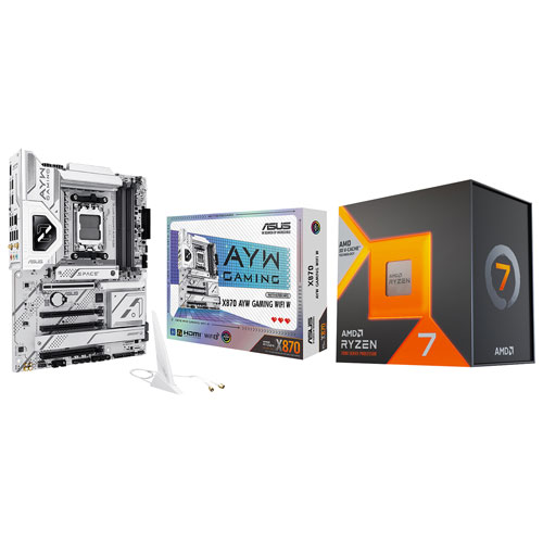 Processeur octocoeur 4,2 GHz Ryzen 7 7800X3D AM5 d'AMD et carte mère X870 AYW Gaming Wi-Fi 6 AM5 DDR5 d'ASUS