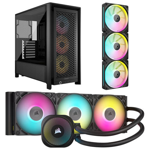 Système de refroidissement liquide pour processeur iCUE LINK Titan RX RVB 360 mm de Corsair avec trousse de départ à trois ventilateurs et tour