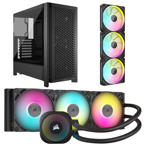 Corsair iCUE LINK Titan RX RGB 360mm Liquid CPU Cooling System w/ Triple Fans Starter Kit & ATX Computer Case - Black
