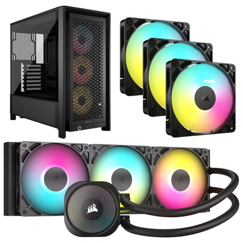 Système de refroidissement liquide pour processeur Nautilus 360 RS ARGB de Corsair avec trois ventilateurs et tour d'ordinateur ATX ARGB - Noir