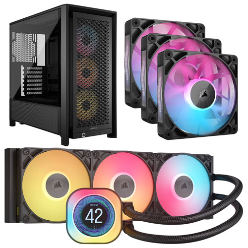 Système de refroidissement liquide pour processeur iCUE Link Titan RX ACL 360 mm de Corsair avec trois ventilateurs et tour d'ordinateur ATX ARGB -