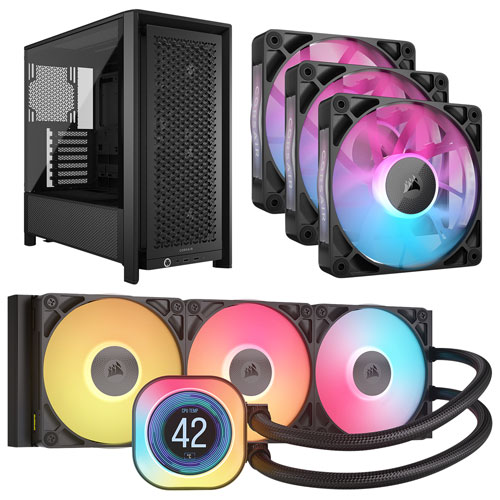 Corsair iCUE Link Titan RX LCD 360mm Liquid CPU Cooler w/ Triple Case Fans & ATX Computer Case - Black
