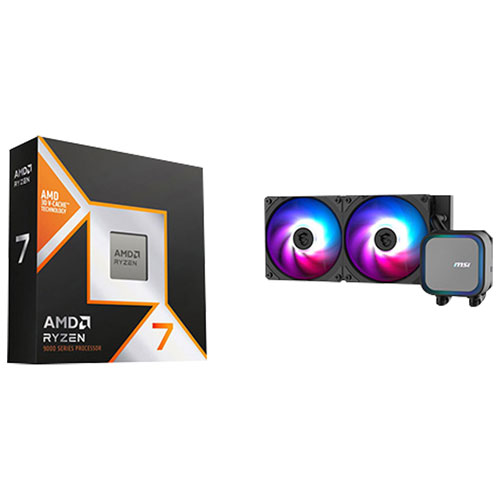 Processeur octocoeur 5,2 GHz Ryzen 7 9800X3D AM5 d'AMD et système de refroidissement liquide pour processeur MAG CoreLiquid A13 240 RGB adressable de