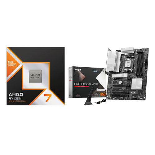 Processeur 8 coeurs Ryzen 7 9800X3D 5,2 GHz AM5 d'AMD et carte mère B850-P Pro Wi-Fi ATX AM5 de MSI