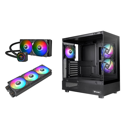 Système de refroidissement liquide tout-en-un de processeur TH240 ARGB Sync 240 mm de Thermaltake avec tour View 270 Plus et ventilateur de